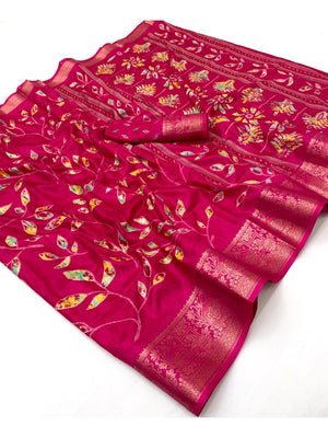Elegant Pink Dola Silk Saree with Fancy Print and Zari Border - Image 2
