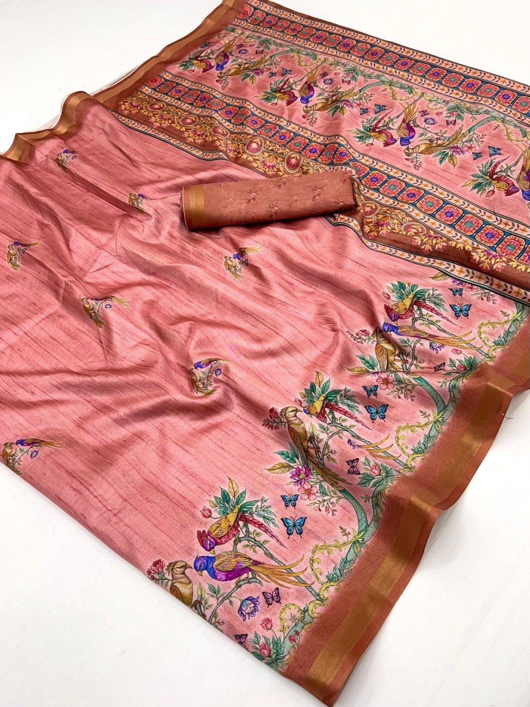 Elegant Pink Dola Silk Saree with Digital Print and Zari Border - Image 3