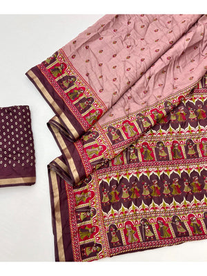 Elegant Peach Viscose Saree with Fancy Print and Rich Zari Border - Image 2