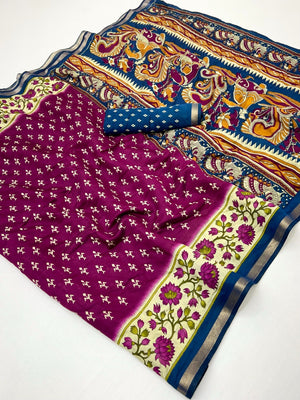 Elegant Purple Viscose Saree with Fancy Print and Zari Border - Image 2