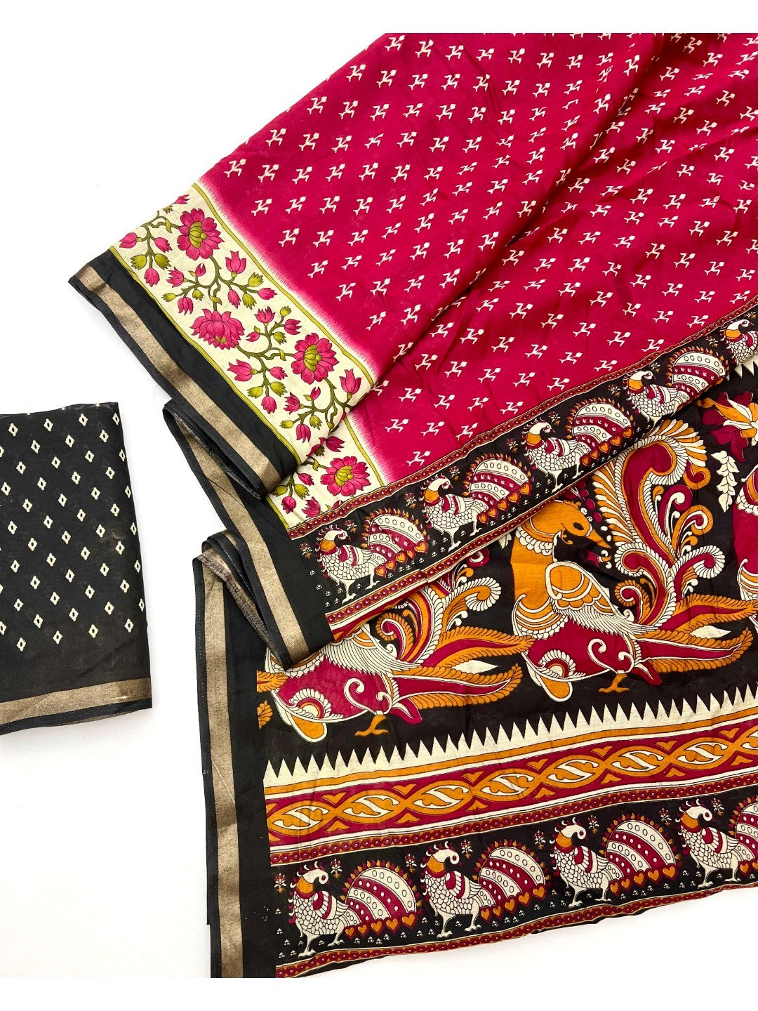 Elegant Pink Viscose Saree with Fancy Print and Zari Border - Image 3