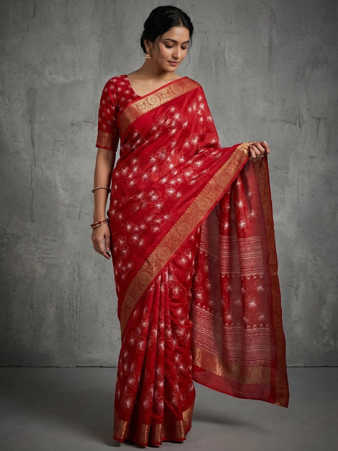Elegant Red Dola Silk Saree with Digital Print and Zari Border - Image 1