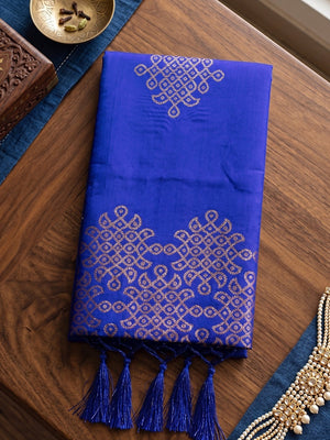 Luxurious Royal Blue Silk Blend Saree Featuring Elegant Zari Weaving Work & Tassel Accents - Image 2