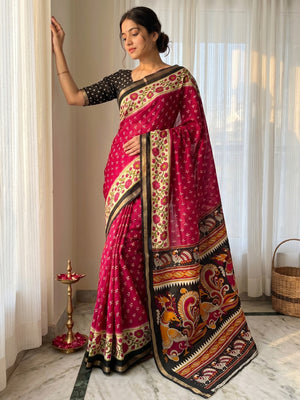 Elegant Pink Viscose Saree with Fancy Print and Zari Border - Image 1