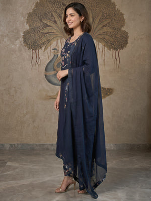 Elegant Blue Viscose Embroidered Salwar Suit with Printed Bottom - Image 2
