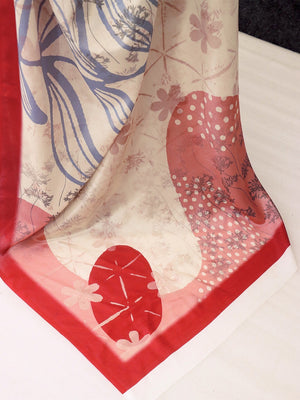 Elegant Cream Floral Digital Printed Chinon Saree With Designer Work - Image 2