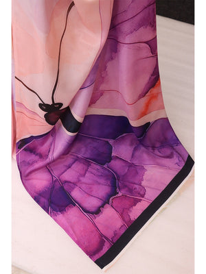 Graceful Peach & Purple Butterfly Digital Print Chinon Saree With Artistic Work Detailing - Image 2