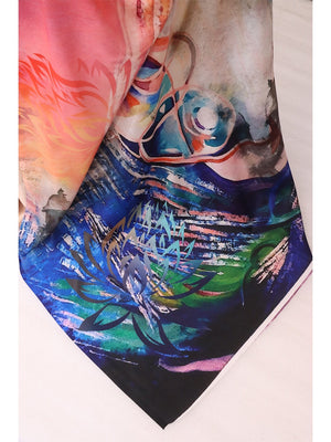 Luxurious Multicolor Abstract Digital Print Chinon Saree With Rich Craft Work - Image 2