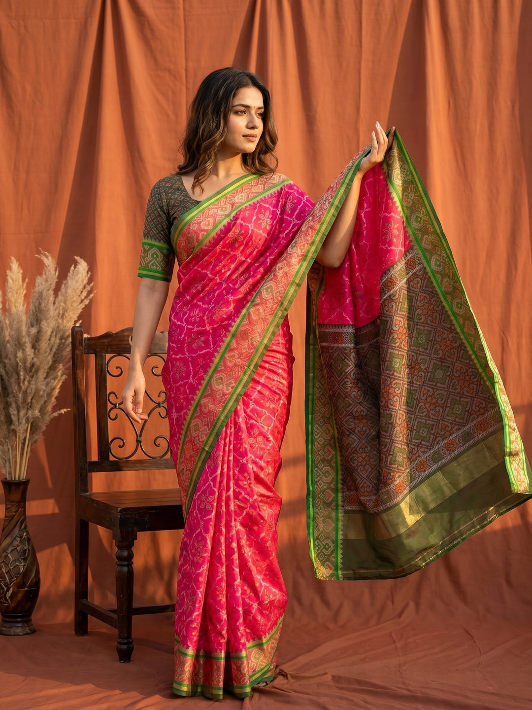 Vibrant Pink Art Silk Patola Weaving Saree with Fancy Weaved Pallu and Blouse - Image 1