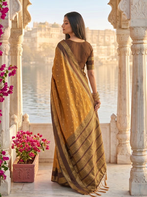 Elegant Mustard Cotton Silk Saree with Traditional Zari Work Border - Image 2