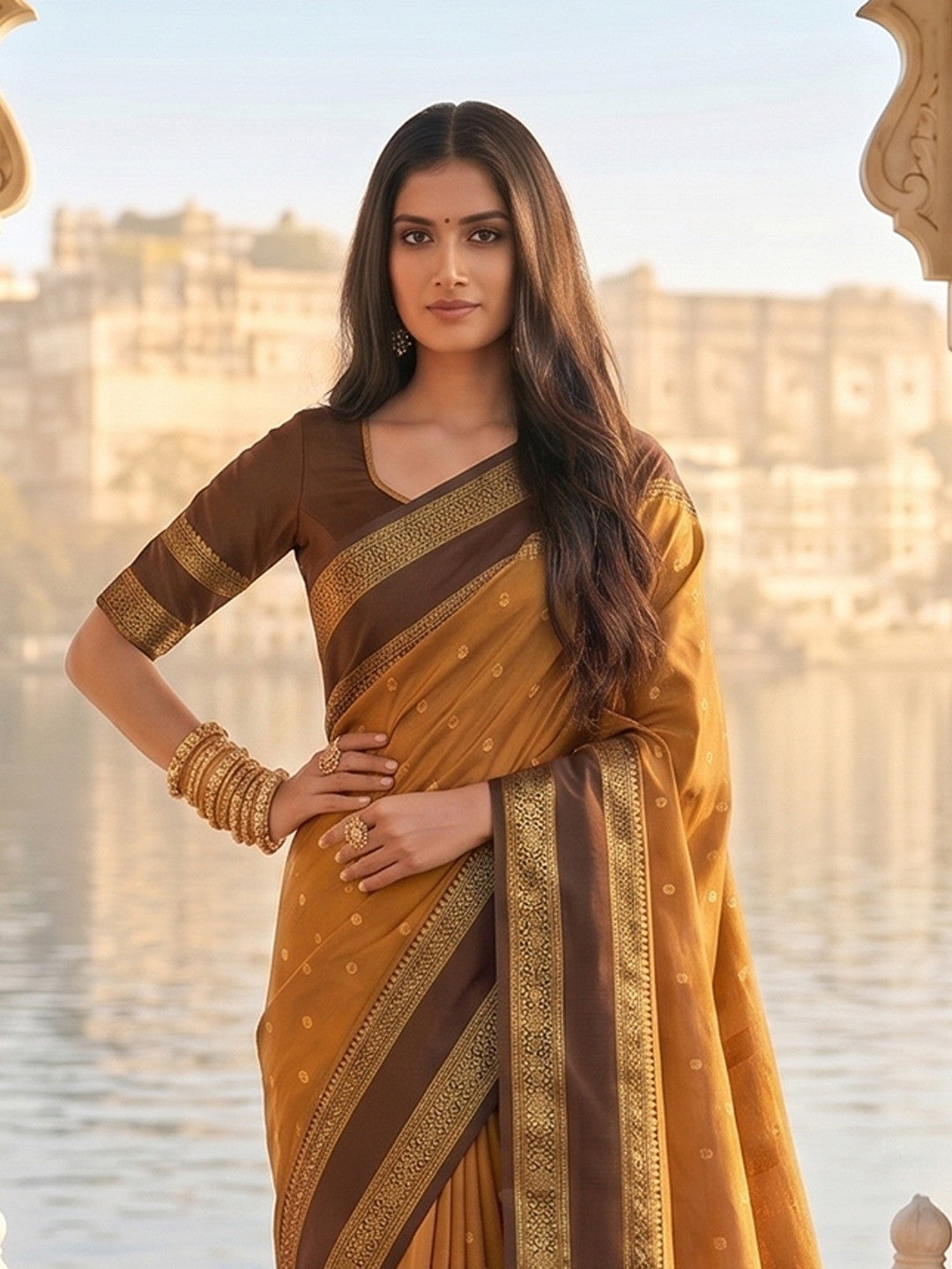 Elegant Mustard Cotton Silk Saree with Traditional Zari Work Border - Image 2
