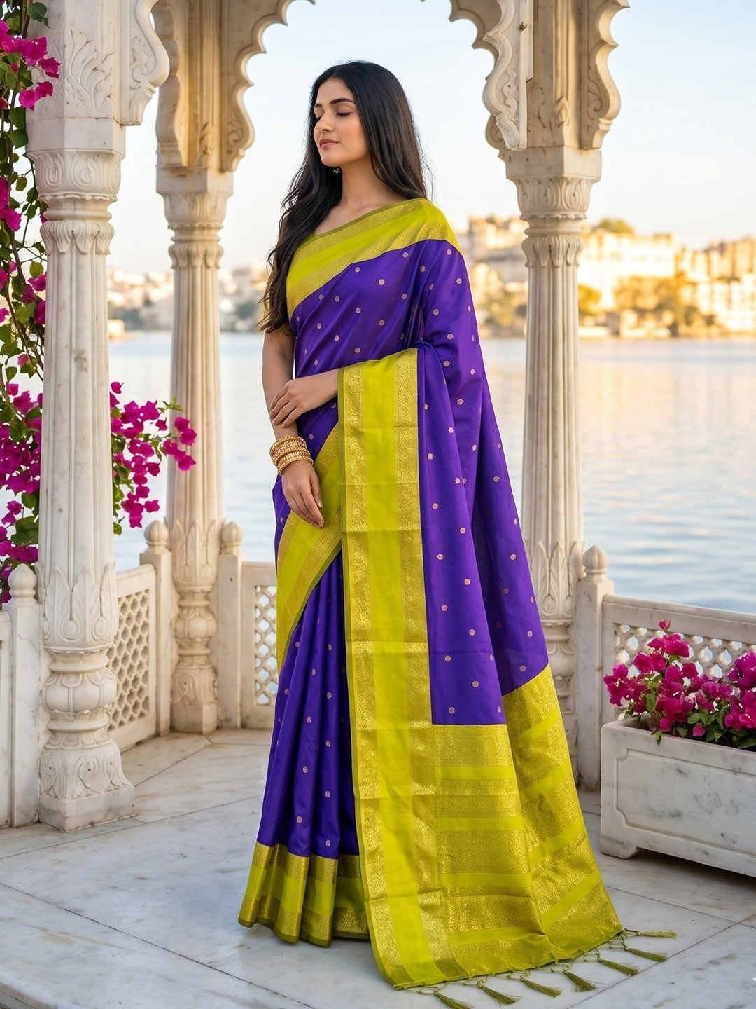 Elegant Navy Blue Cotton Silk Saree with Woven Zari Border - Image 1