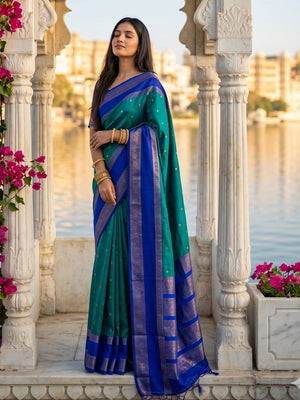 Graceful Rama Green Cotton Silk Saree with Traditional Zari Work - Image 2