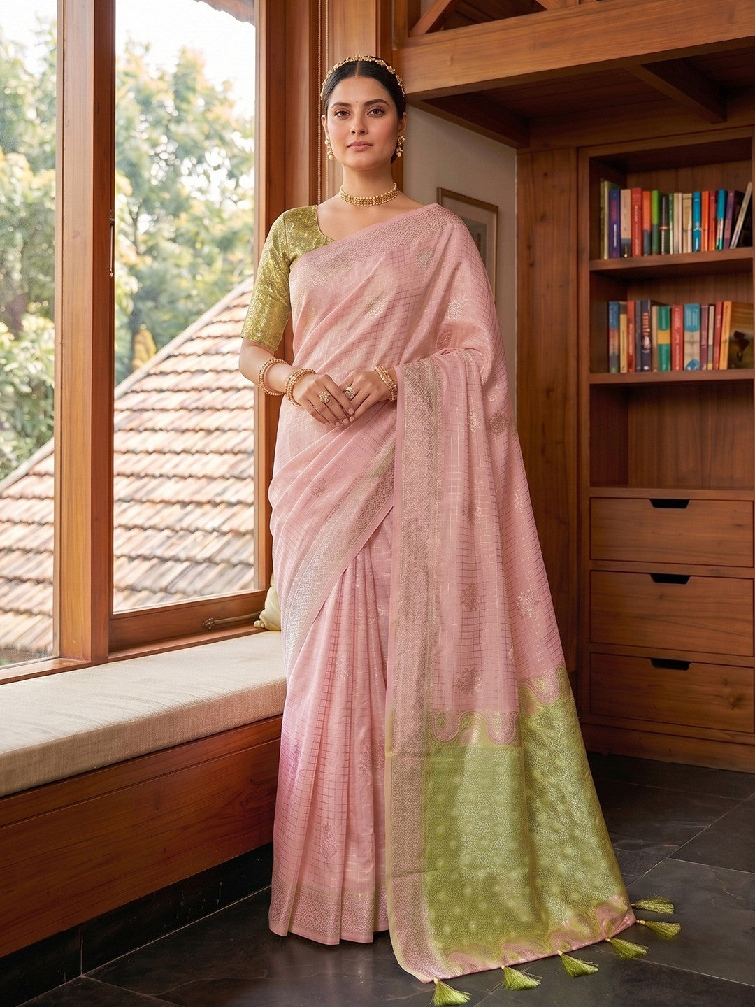 Light Pink Cotton Silk Saree with Sophisticated Traditional Appeal - Image 1