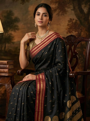 Graceful Black Silk Blend Saree with Festive Zari Border - Image 2