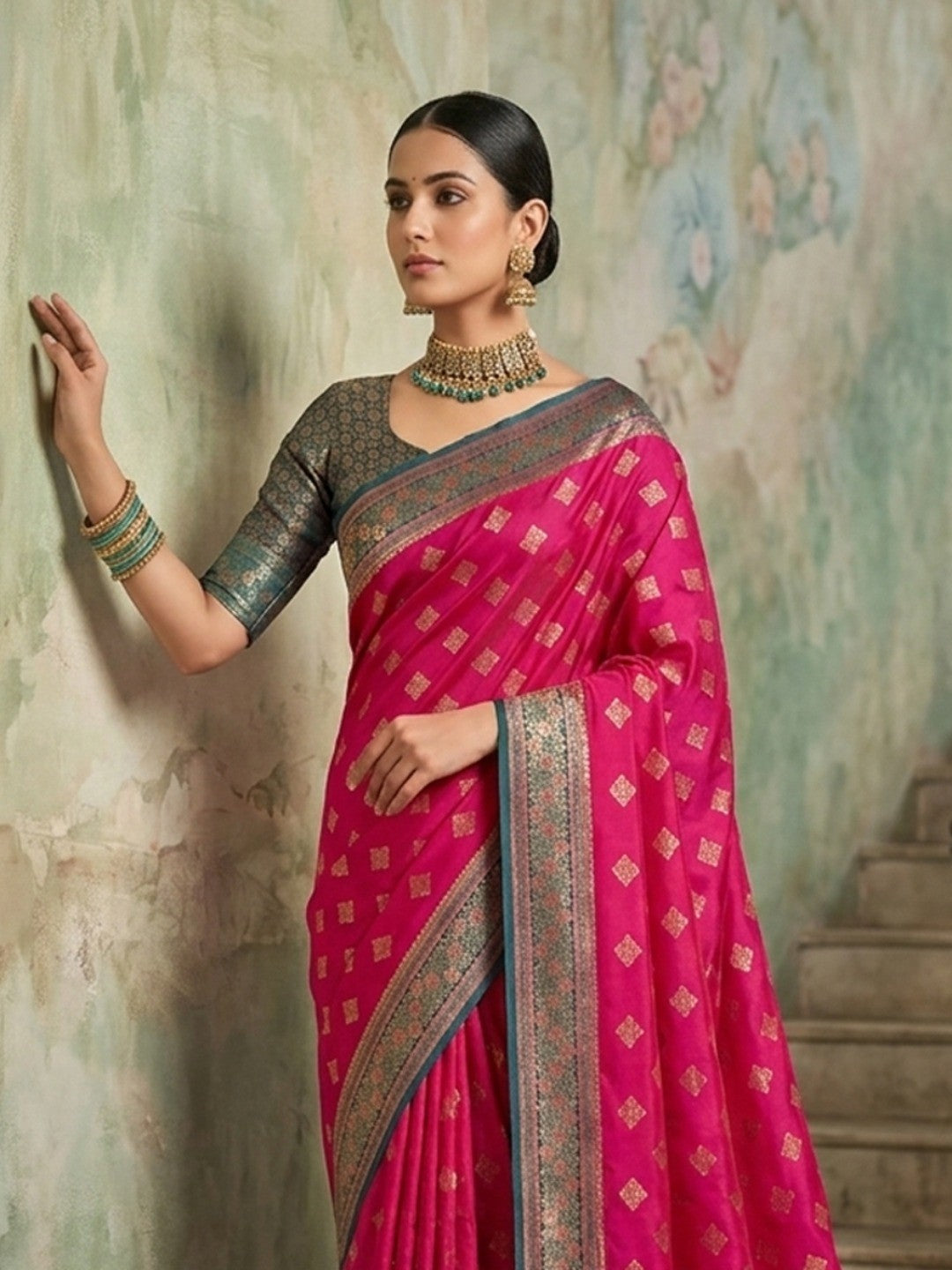 Elegant Pink Silk Blend Zari Work Saree for Festive Occasions - Image 3