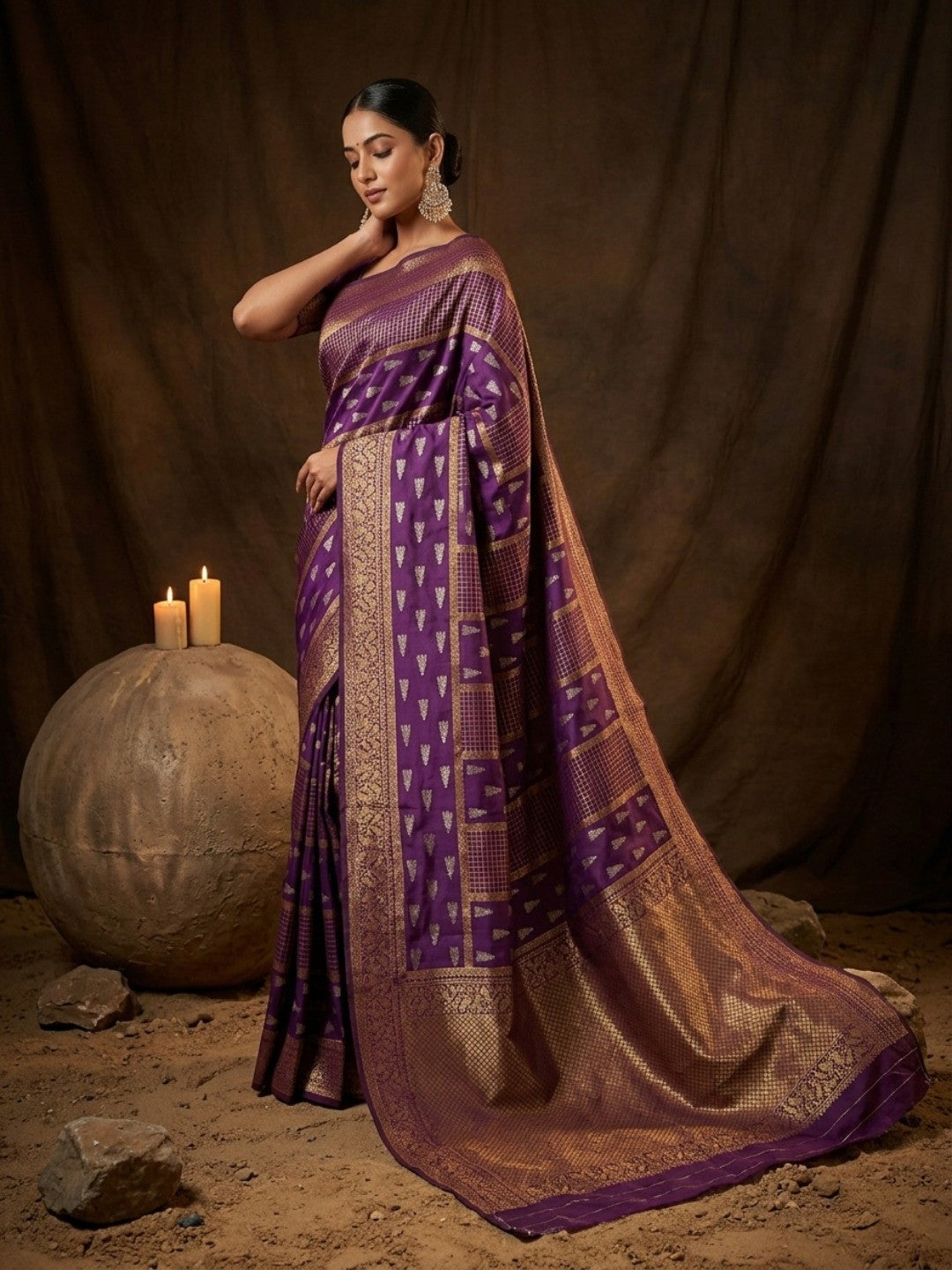 Elegant Deep Purple Silk Blend Saree with Premium Zari Touch - Image 1