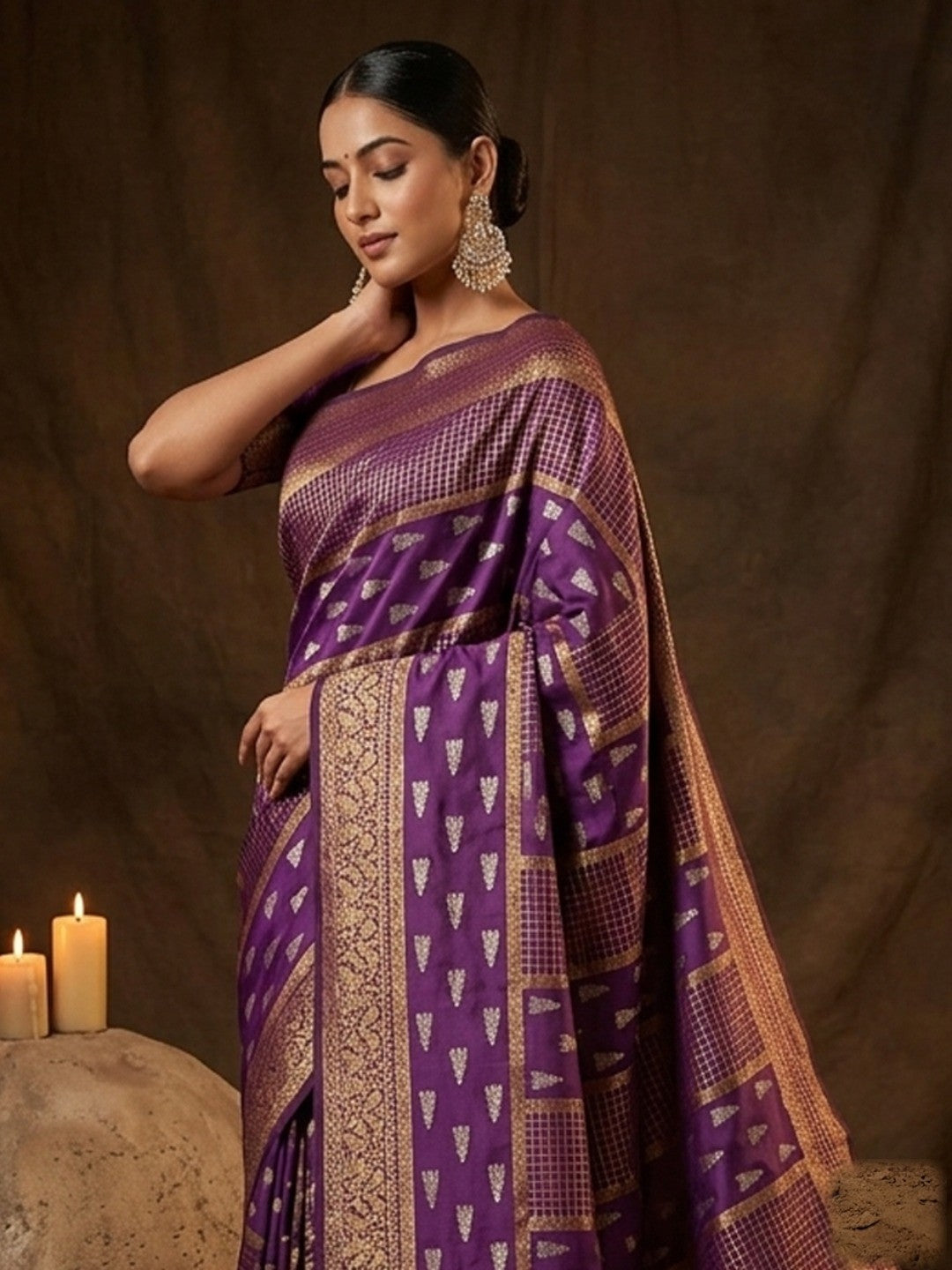 Elegant Deep Purple Silk Blend Saree with Premium Zari Touch - Image 3