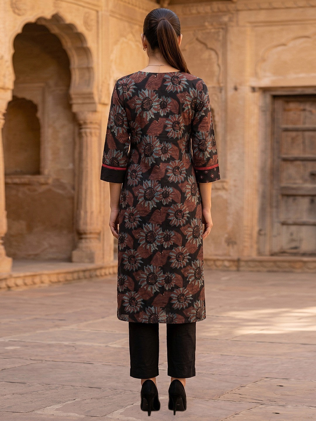 Floral Printed Black Cotton Blend Salwar Suit Set for Women - Image 3