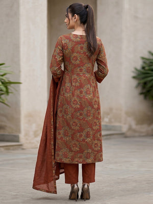Floral Printed Rust Cotton Blend Salwar Suit Set for Women - Image 2
