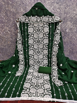 Elegant Green Georgette Embroidered Unstitched Suit Material - Image 2