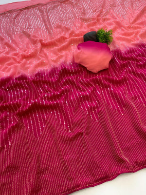Stunning Pink Georgette Saree with Heavy Zari and Sequins Embroidery Work - Image 2