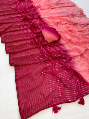 Stunning Pink Georgette Saree with Heavy Zari and Sequins Embroidery Work - Image 2