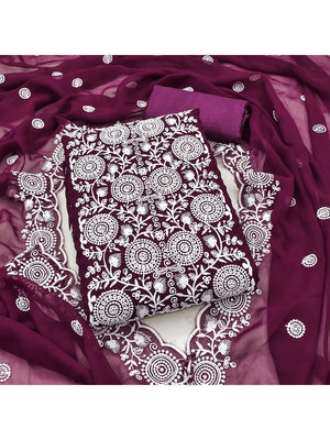 Elegant Wine Georgette Embroidered Unstitched Suit Material - Image 1