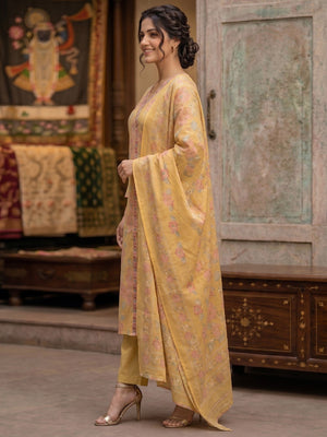 Designer Yellow Cotton Salwar Suit Set with Floral Print Graceful Traditional Look - Image 2