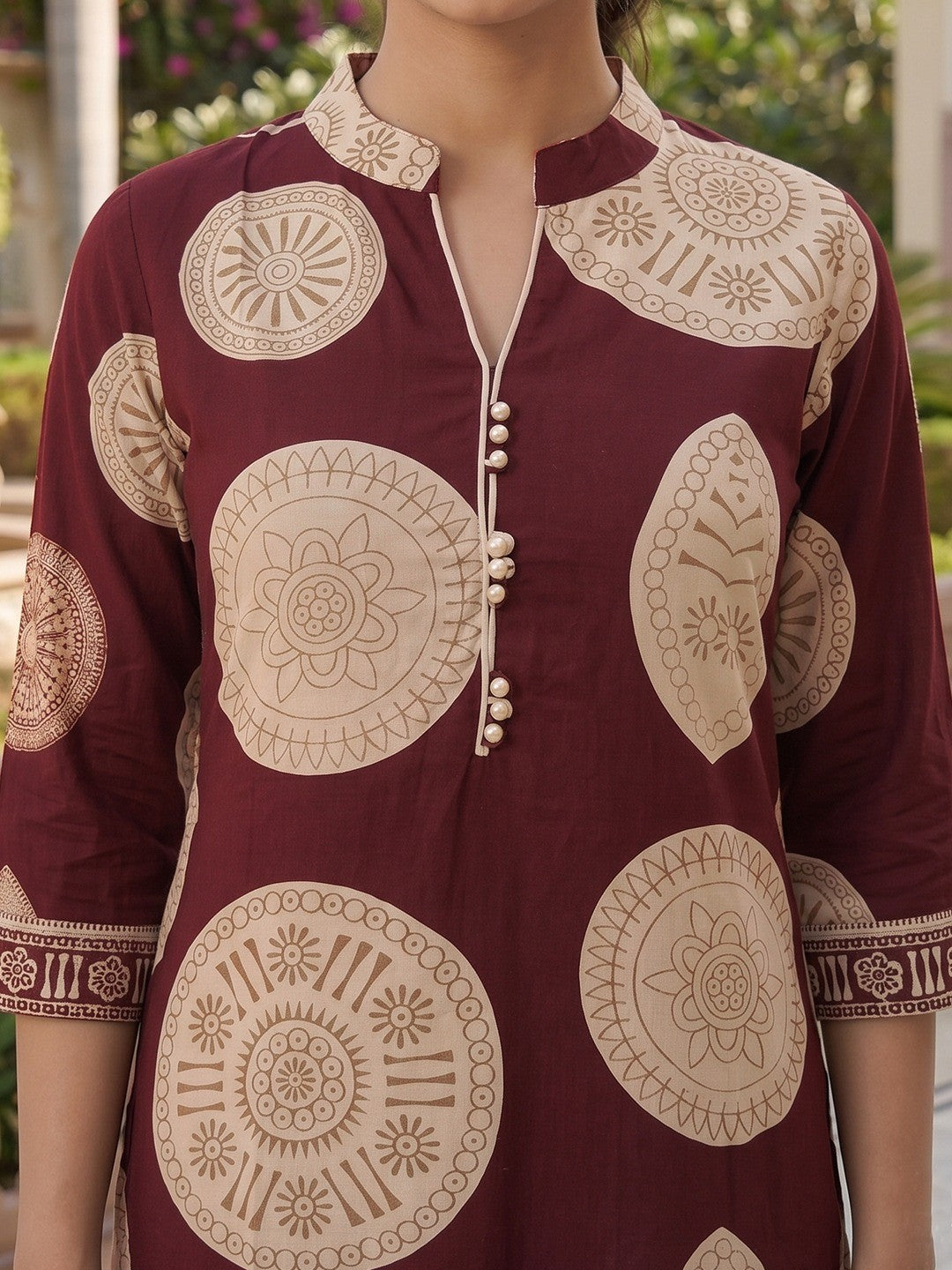 Maroon Geometric Printed Rayon Kurta Set with Palazzo - Image 4