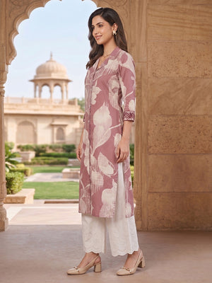 Elegant Mauve Floral Printed Pure Cotton Top and Palazzo Set - Image 2