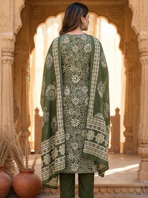 Green Pure Cotton Printed Straight Cut Salwar Suit Set for Women - Image 2