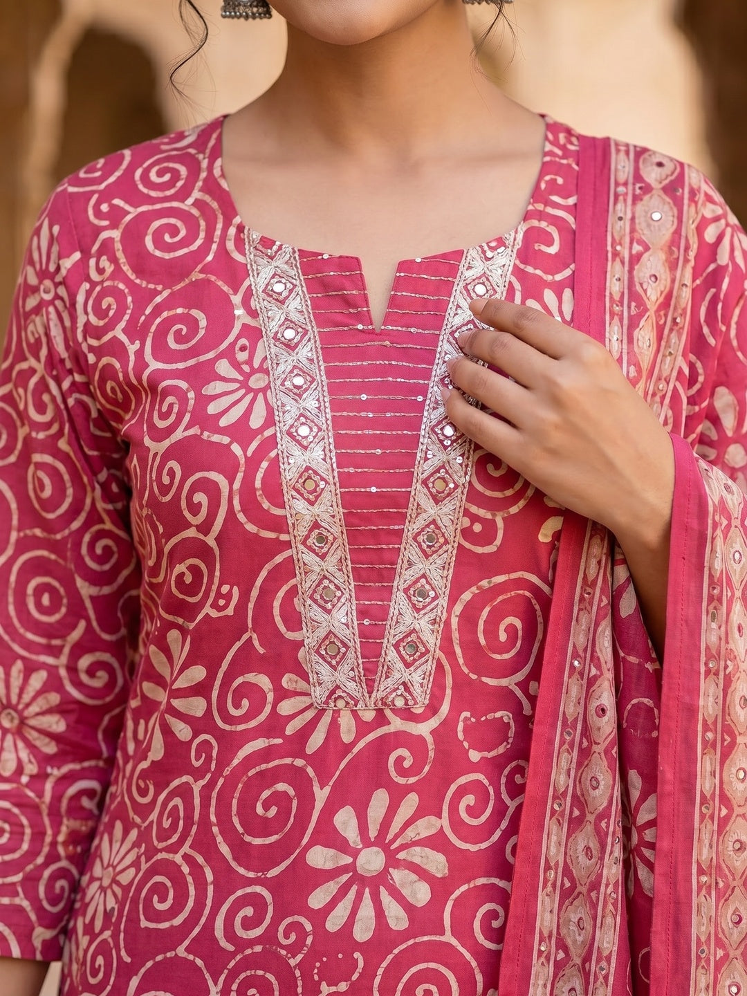 Pink Pure Cotton Printed Straight Cut Salwar Suit Set for Women - Image 4