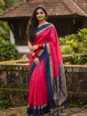 Sophisticated Pink Cotton Silk Saree with Ornamental Zari Work - Image 1