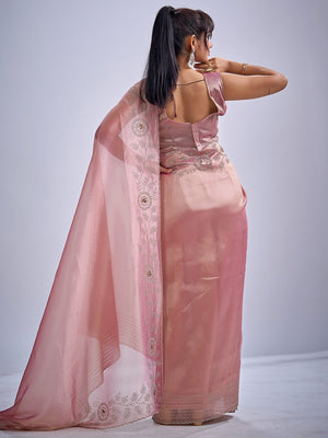 Elegant Pink Kanjivaram Silk Saree Adorned With Stone Work & Cut Dana Detailing - Image 2