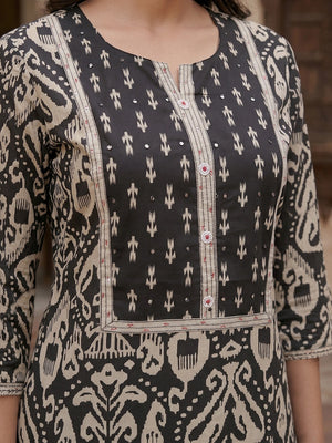 Designer Black Cotton Kurta Set with Ikkat Print Graceful Traditional Look - Image 2