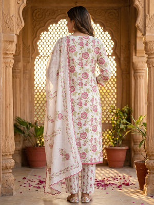 White Floral Printed Pure Cotton Salwar Suit Set Breezy Comfortable Style - Image 2