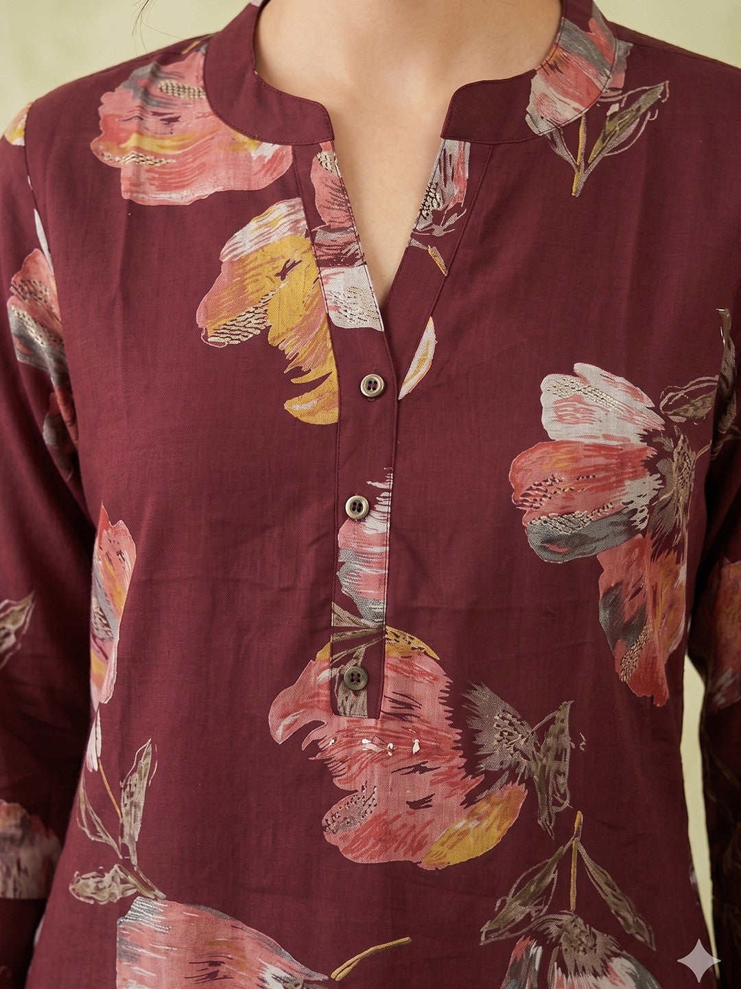 Premium Maroon Floral Printed Viscose Kurti Lightweight Ethnic Wear - Image 5