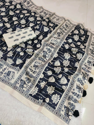 Elegant Black Mysore Silk Saree with Traditional Printed Motifs - Image 2