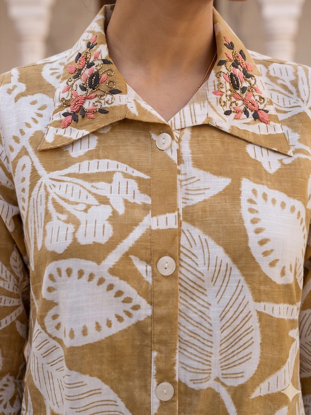 Soft Yellow Floral Printed Linen Set Breathable Comfortable Casual Wear - Image 4