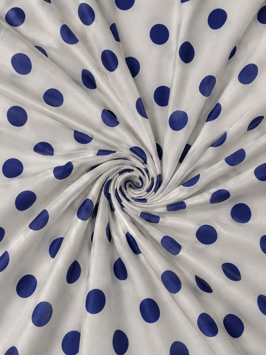 Classic Navy Blue & White Polka Printed Silk Crepe Saree Featuring Striped Pallu Design - Image 3