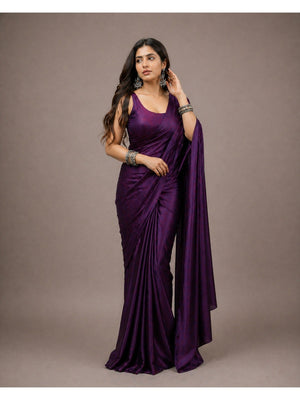 Elegant Purple Solid Japan Satin Saree With Luxurious Finish - Image 1