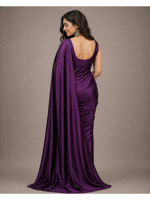 Elegant Purple Solid Japan Satin Saree With Luxurious Finish - Image 2