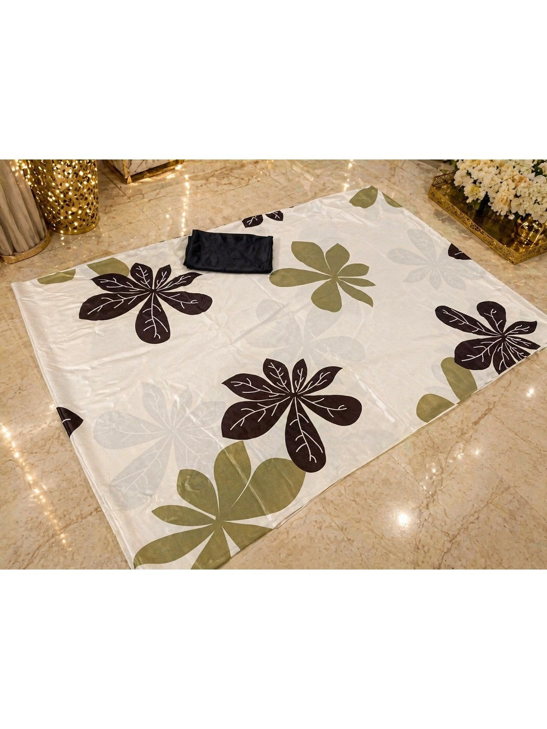 Off White Digital Print Crepe Saree with Black Blouse - Image 5