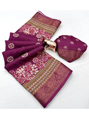 Peachmode Magenta Soft Marshmallow Saree with Digital Print - Image 2