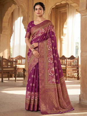Peachmode Magenta Soft Marshmallow Saree with Digital Print - Image 1