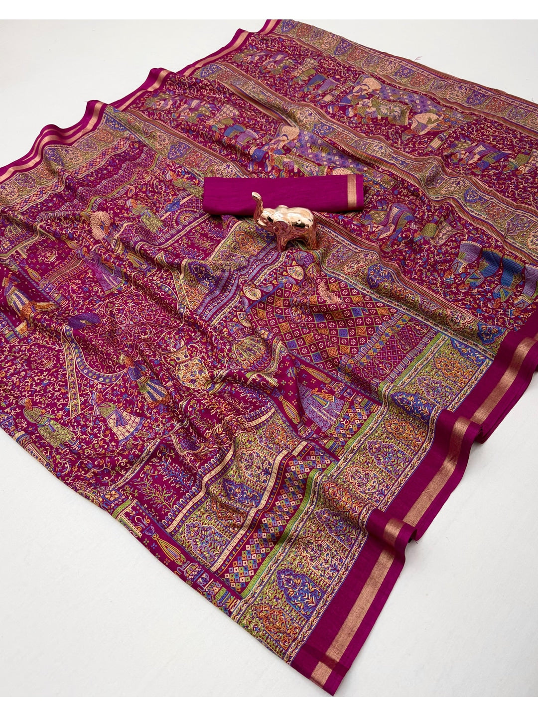 Peachmode Magenta Tussar Saree with Digital Print - Image 3