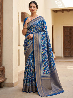 Peachmode Blue Dolla Silk Saree with Digital Print - Image 1