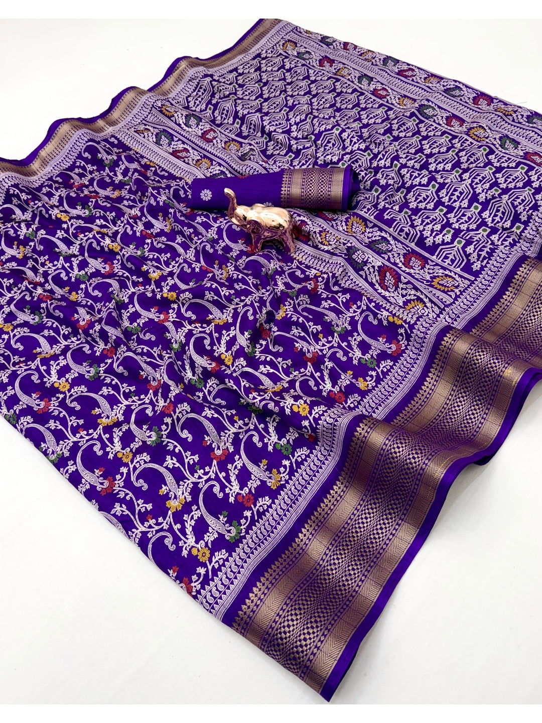 Peachmode Purple Dolla Silk Saree with Digital Print - Image 3