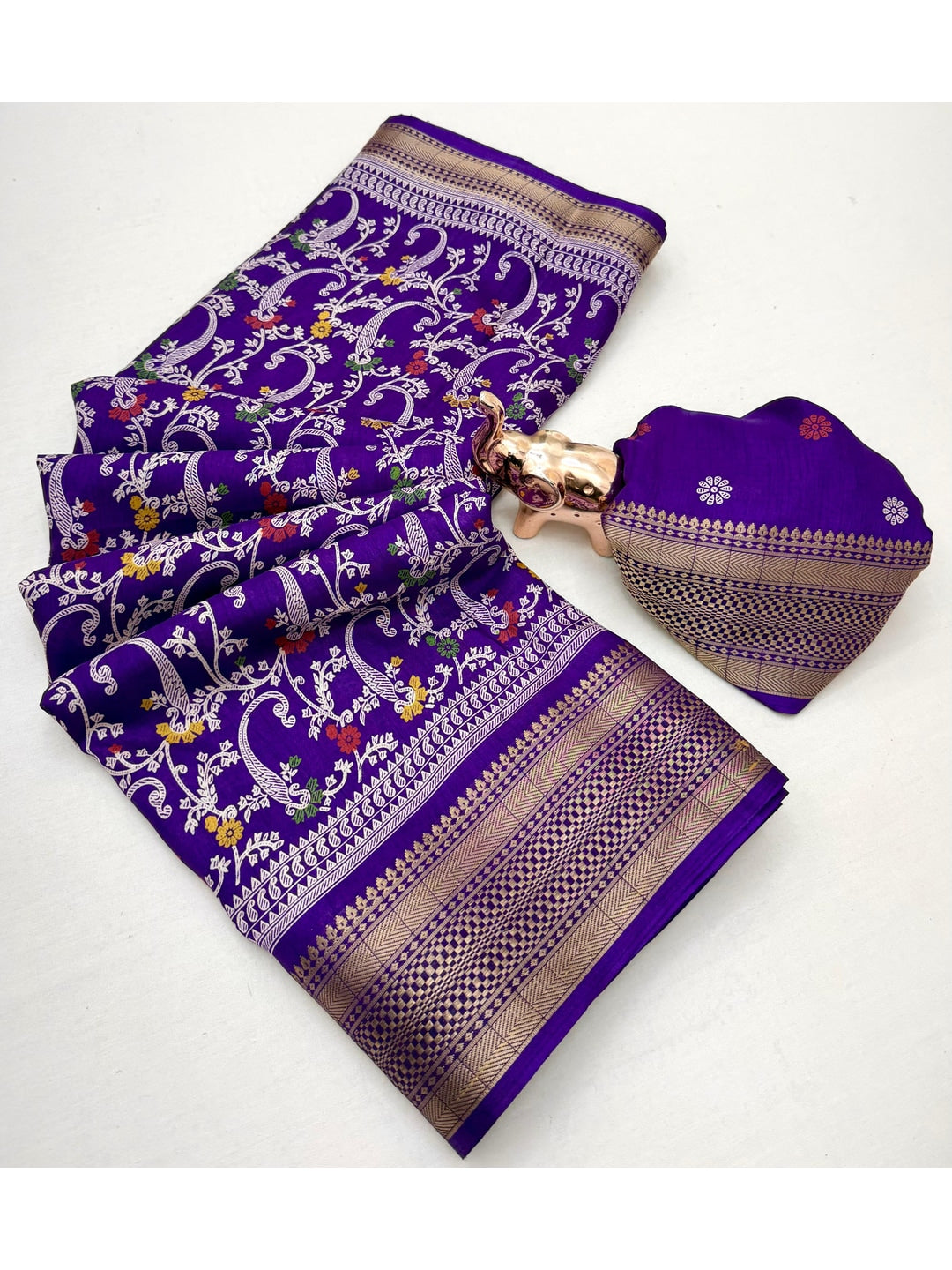 Peachmode Purple Dolla Silk Saree with Digital Print - Image 2